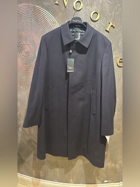 Source Unknown Men's Navy black Pea Coat - Single-Breasted Wool Look